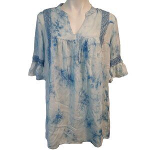 ❤️ 4/$20 SOL RHR tunic  beach cover-up Women's small blue white tie-dye cotton